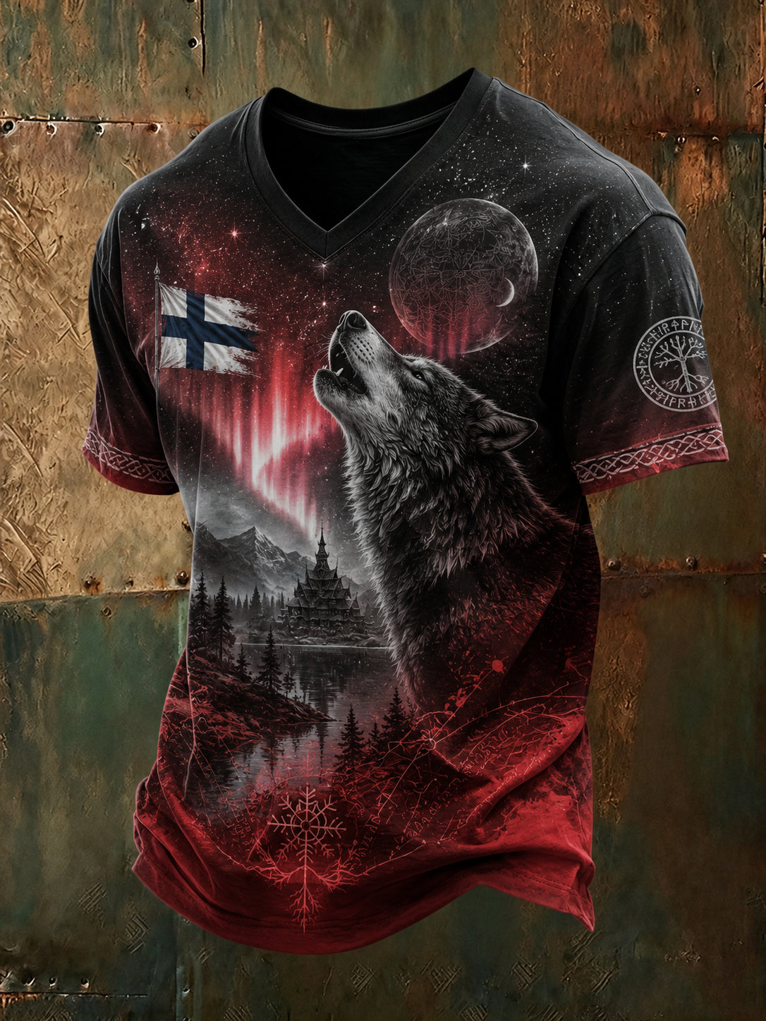 Mäns finska Viking Patriotic Art Print T-shirt