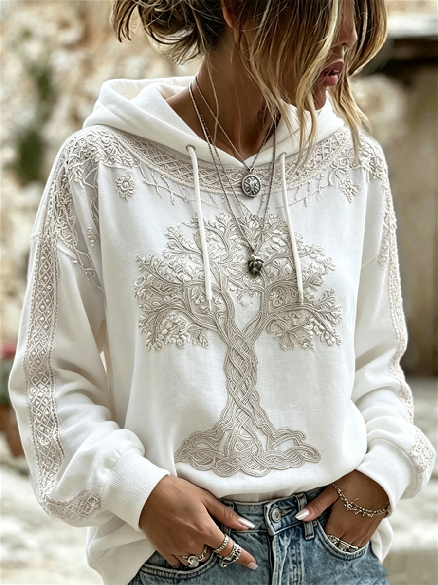 Damens eleganta vikingaträd livets keltiska knut-mönstrad hoodie