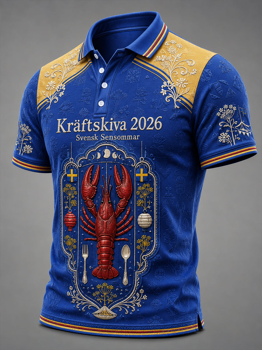 Herrskjorta med korta ärmarna för svenskt kräftkalas