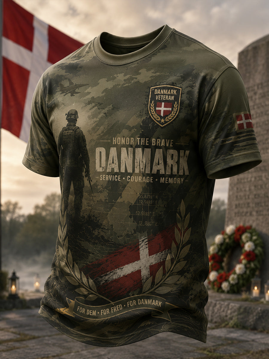 Herr-T-shirt med korta ärmar och grafiskt tryck till minne av veteraner