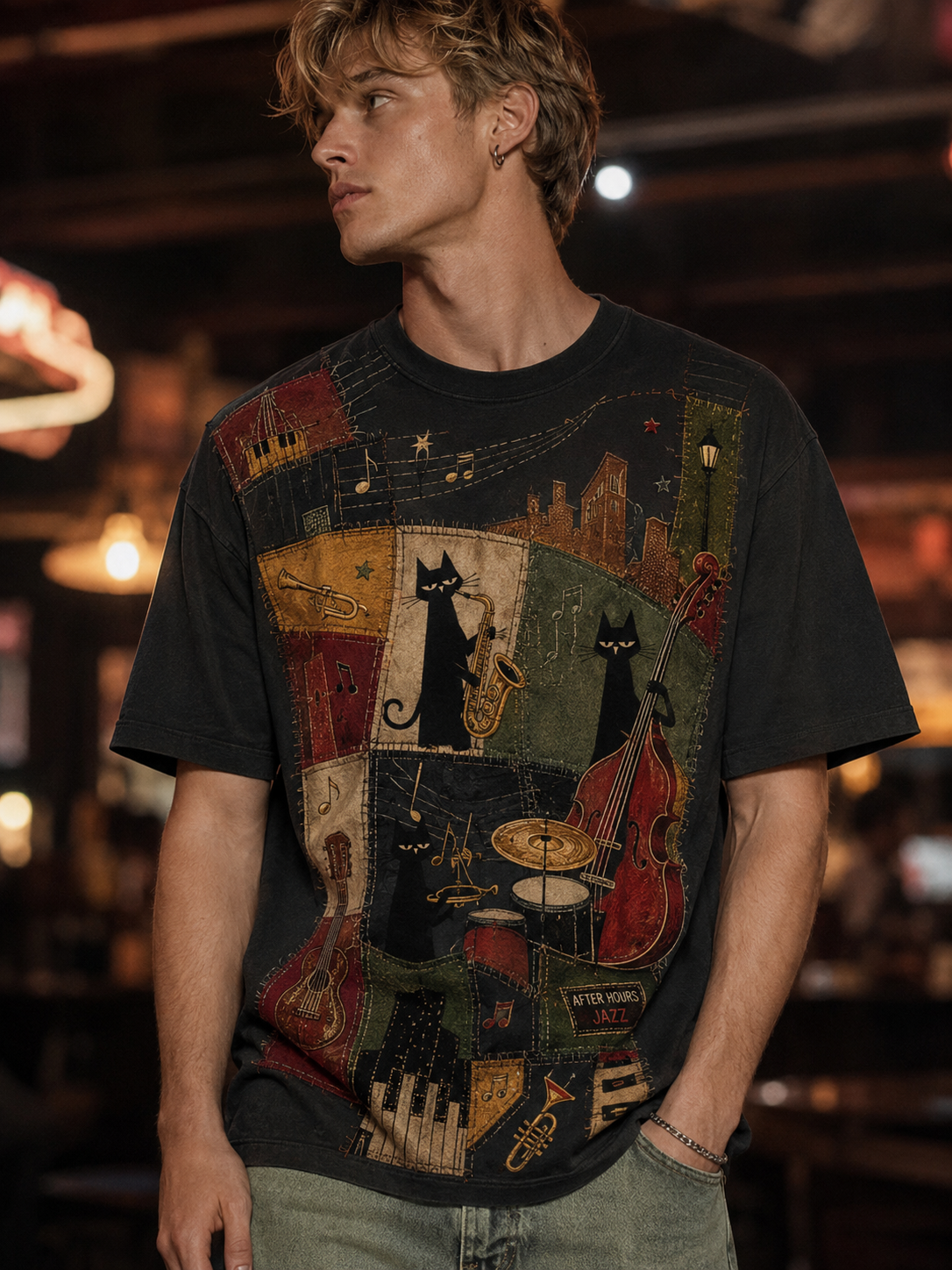 Mäns danska jazzkort ärmar T-shirt