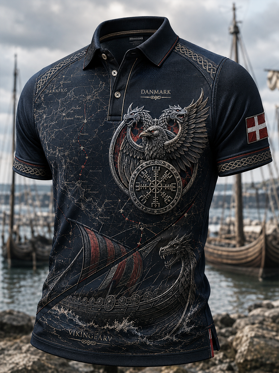 Mäns danska vikingar Kort ärm skjjorta