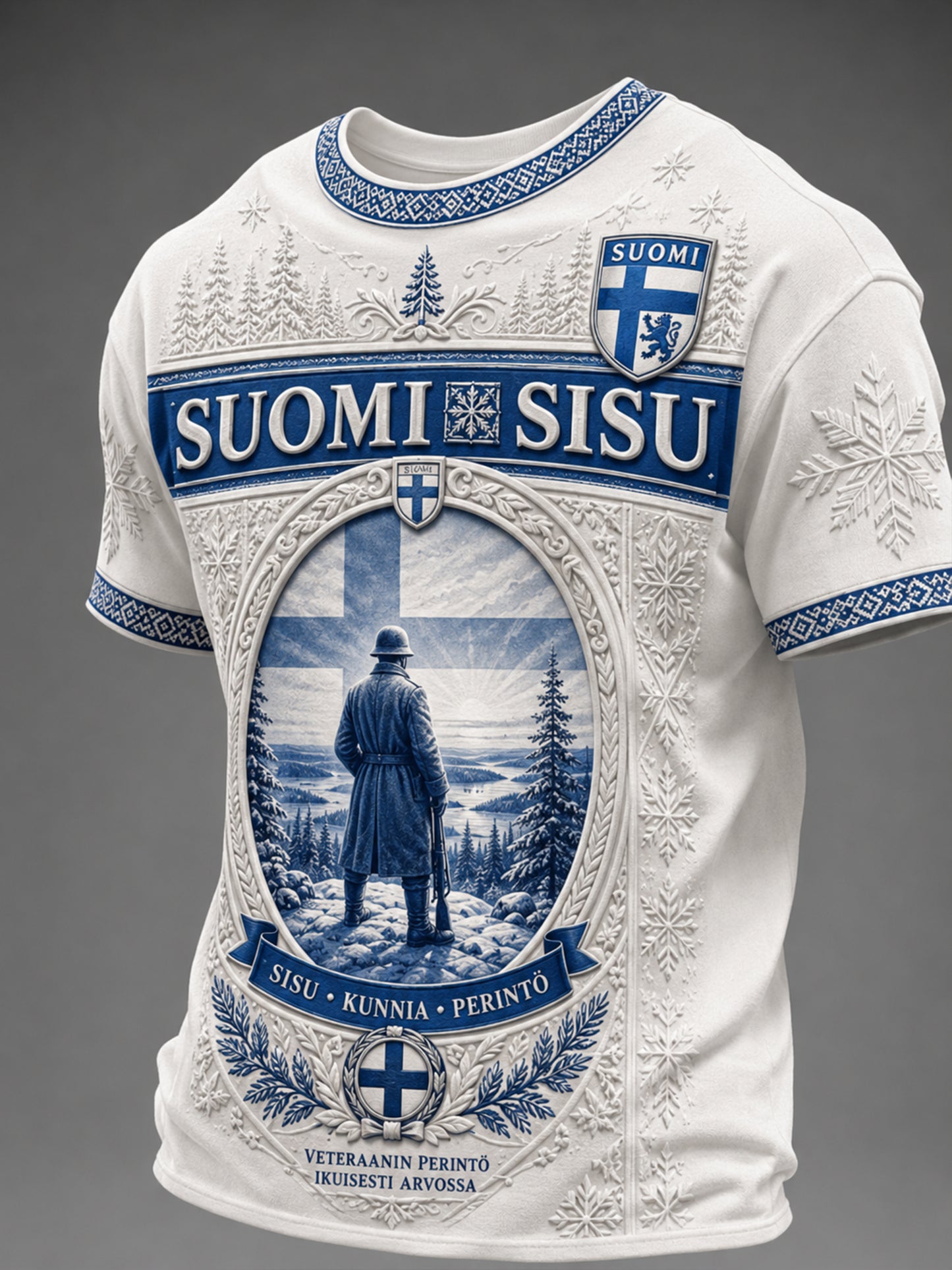 Mäns Sisu Element Heritage Spirit Art Print T-Shirt (finska veteran)