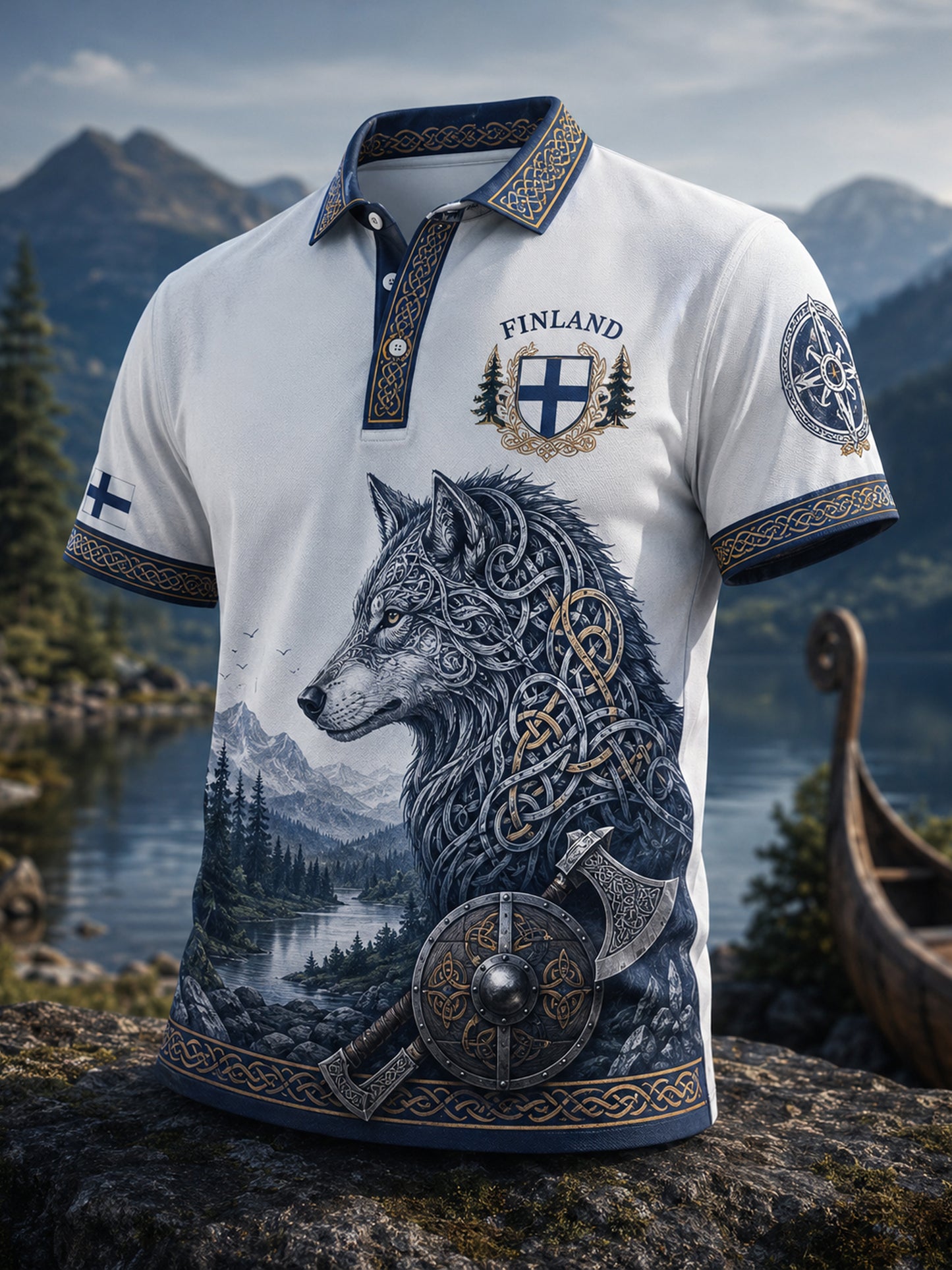 Mäns finska vikinga-tema Patriotisk konst Print Polo Print
