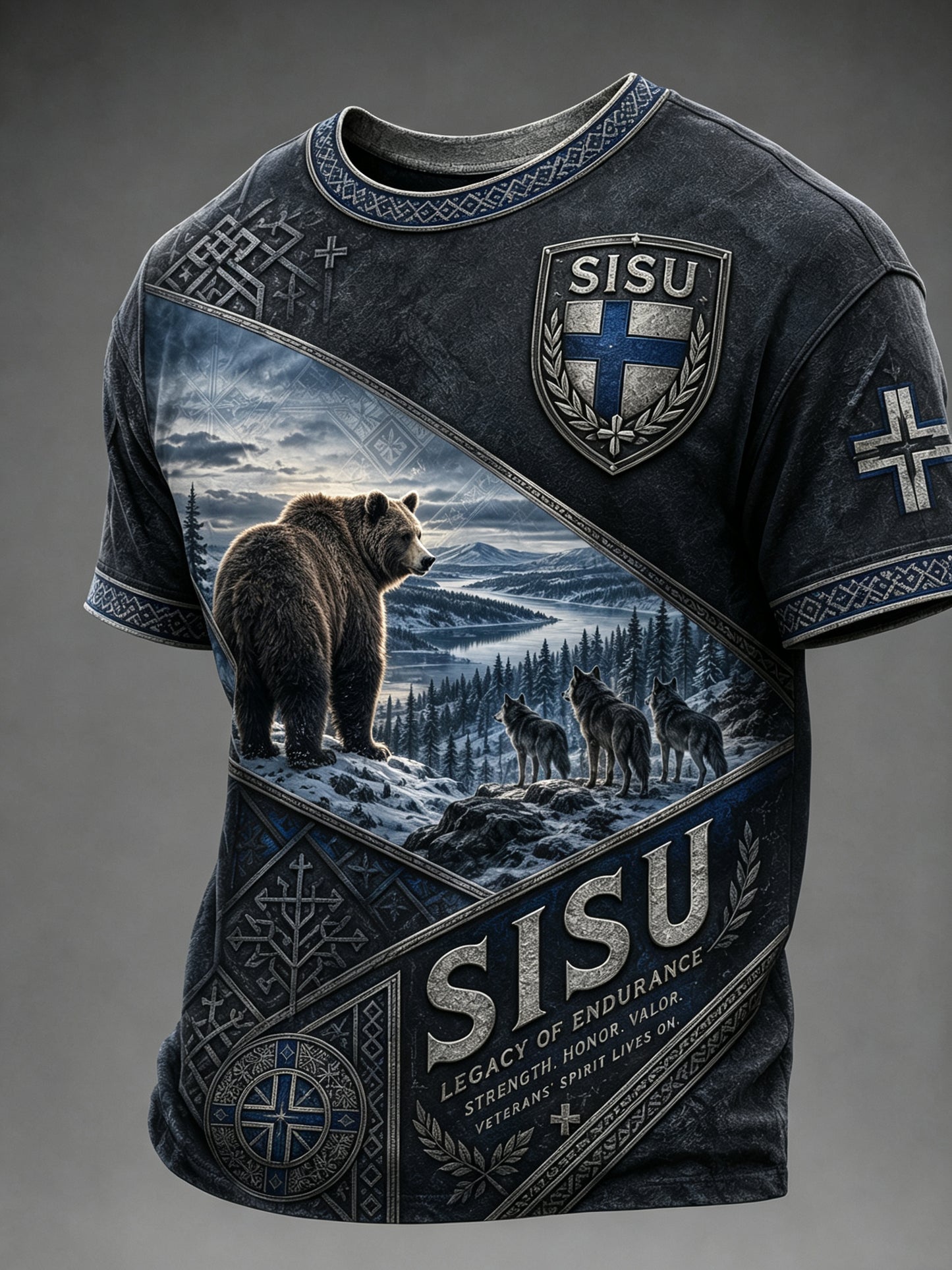 Herrtröja med konsttryck – Sisu Element Heritage Spirit (Finsk veteran)