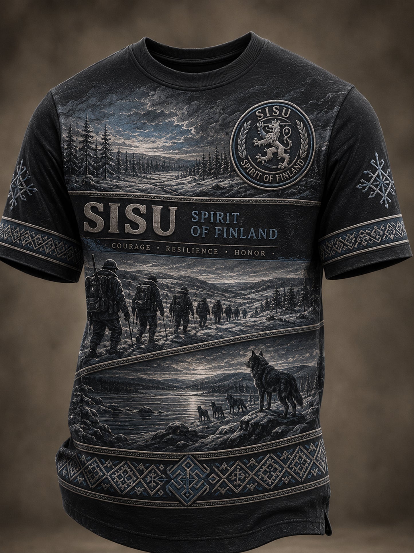 Mäns finska veteraner Sisu Element Patriotisk konst Skriv ut T-shirt