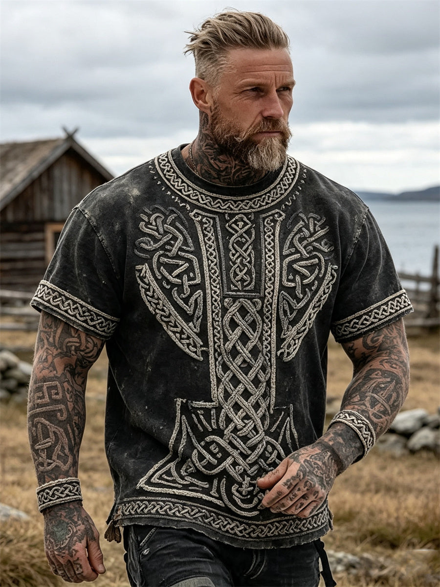 Herrens Vintage Viking Celtic Knop Skriv ut korta ärmar t-shirta