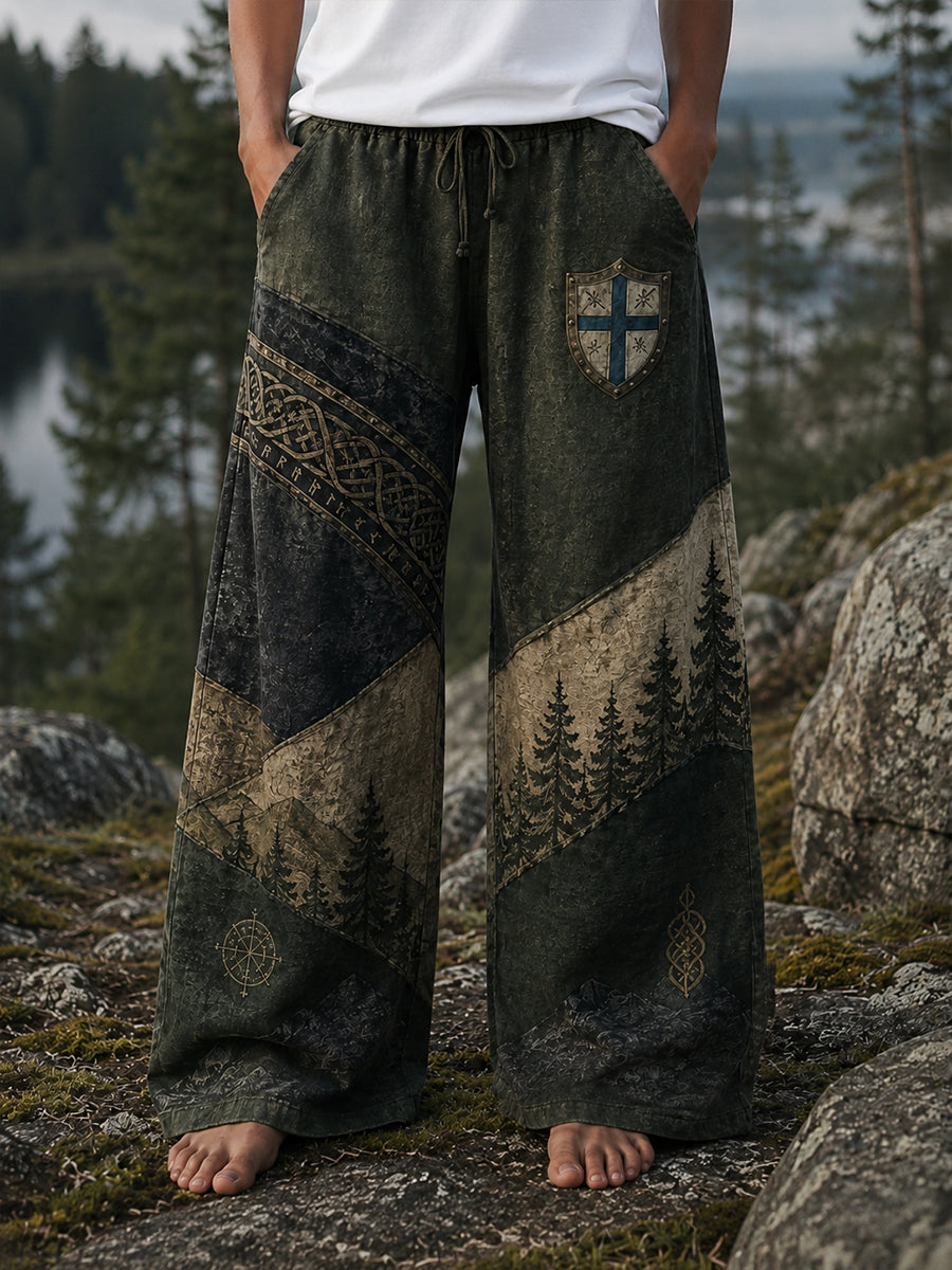 Kvinnliga finska fritidsbyxor med vikingainspirerad konsttryck