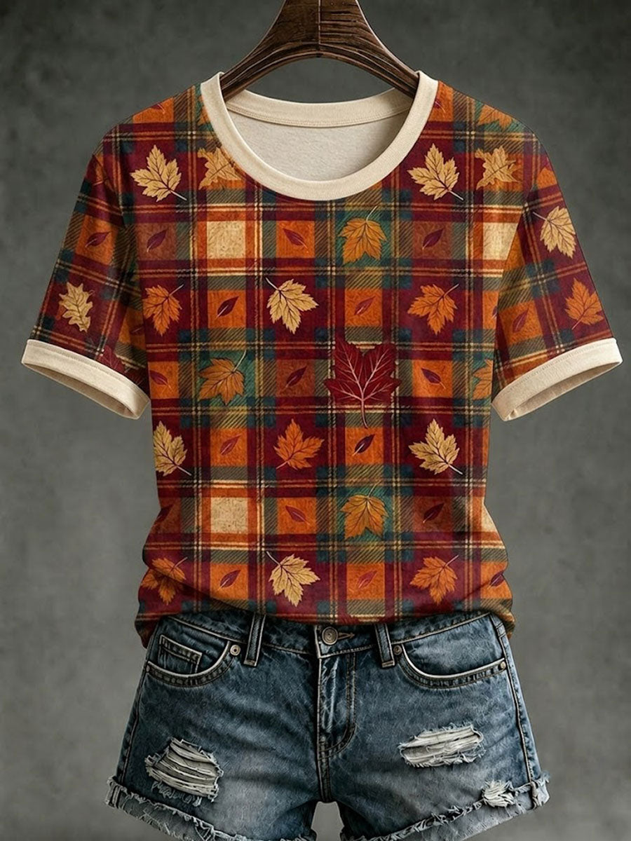 Damens höstlön Blad Kort ärm T-shirt