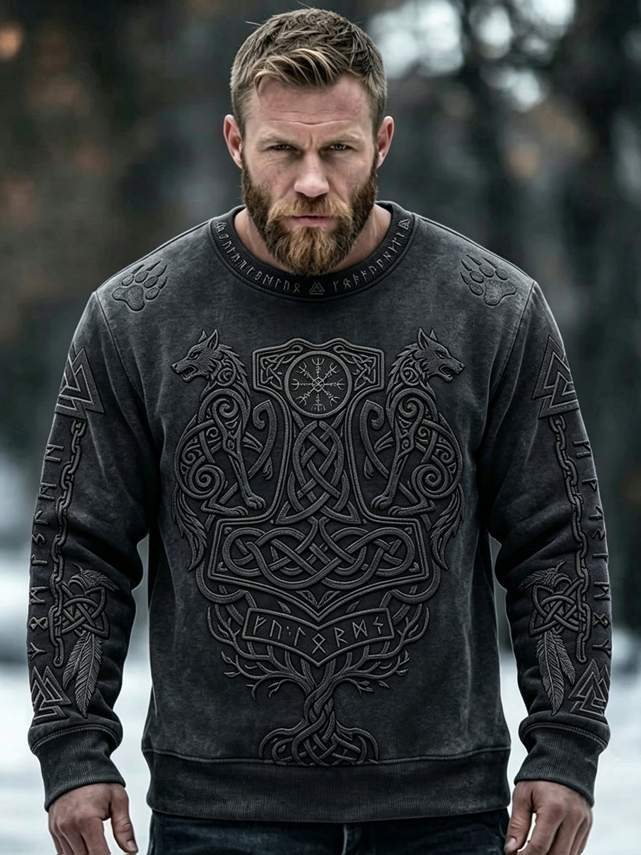 Mäns Vintage Viking Inspirerad konst Print bekvämt besättning hals tröj