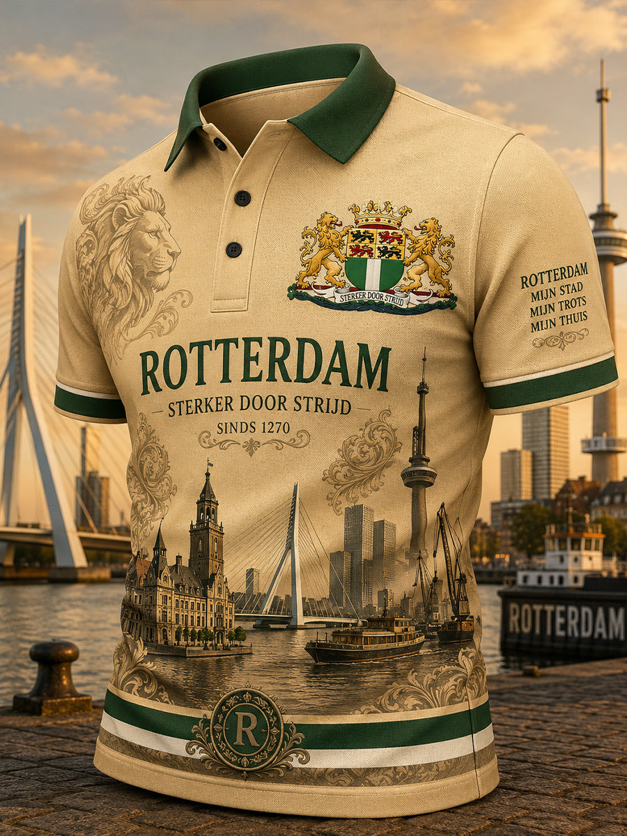 Mäns kortärm Polo tröja med Vintage City Souvenir-Style Print