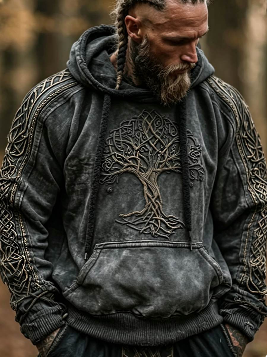 Herrtröja med vikingakeltsk knut och Livets Träd – konstdesign, luvtröja