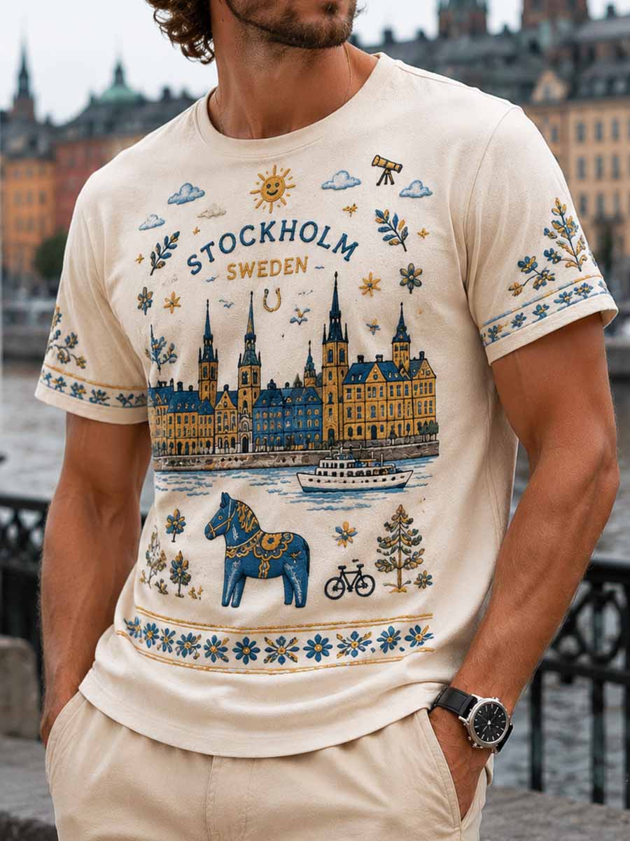 Herrtröja i retrostil med Stockholmsmönster