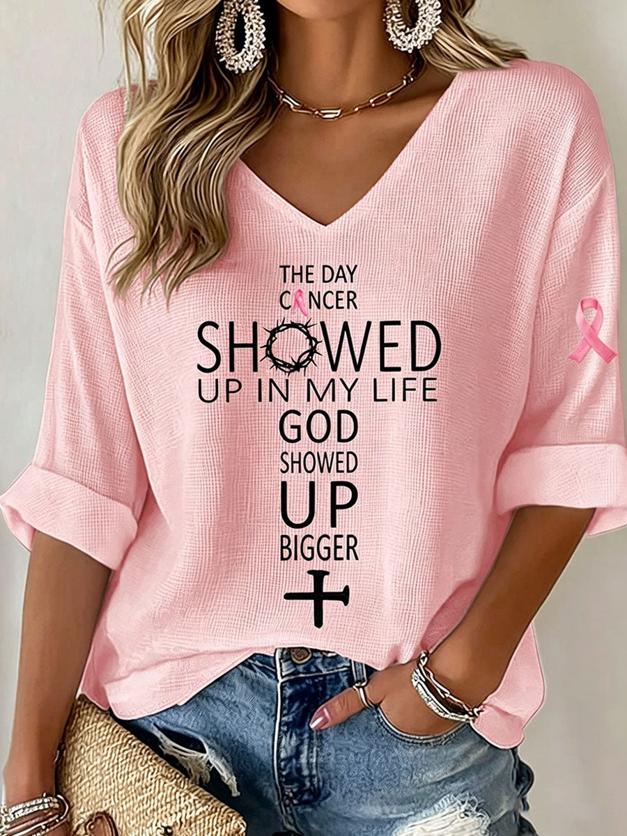 Kvinnors dagen cancer dök upp i mitt liv Gud dök upp större våffle T-shirt