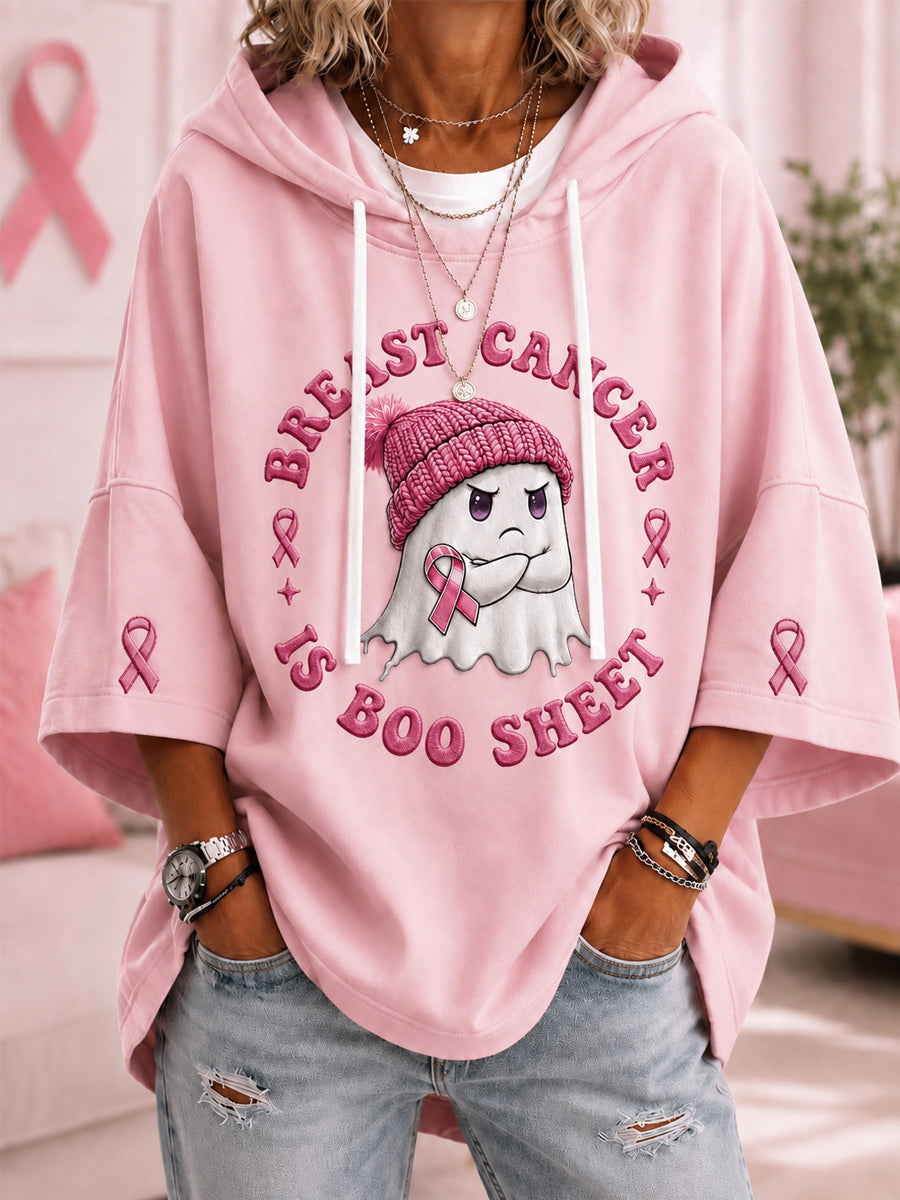 Kvinnors bröstcancer är Boo Sheet Halloween Rosa spöke Print Bröstcancer medvetenhet Stöd Kort ärm Ho odiee