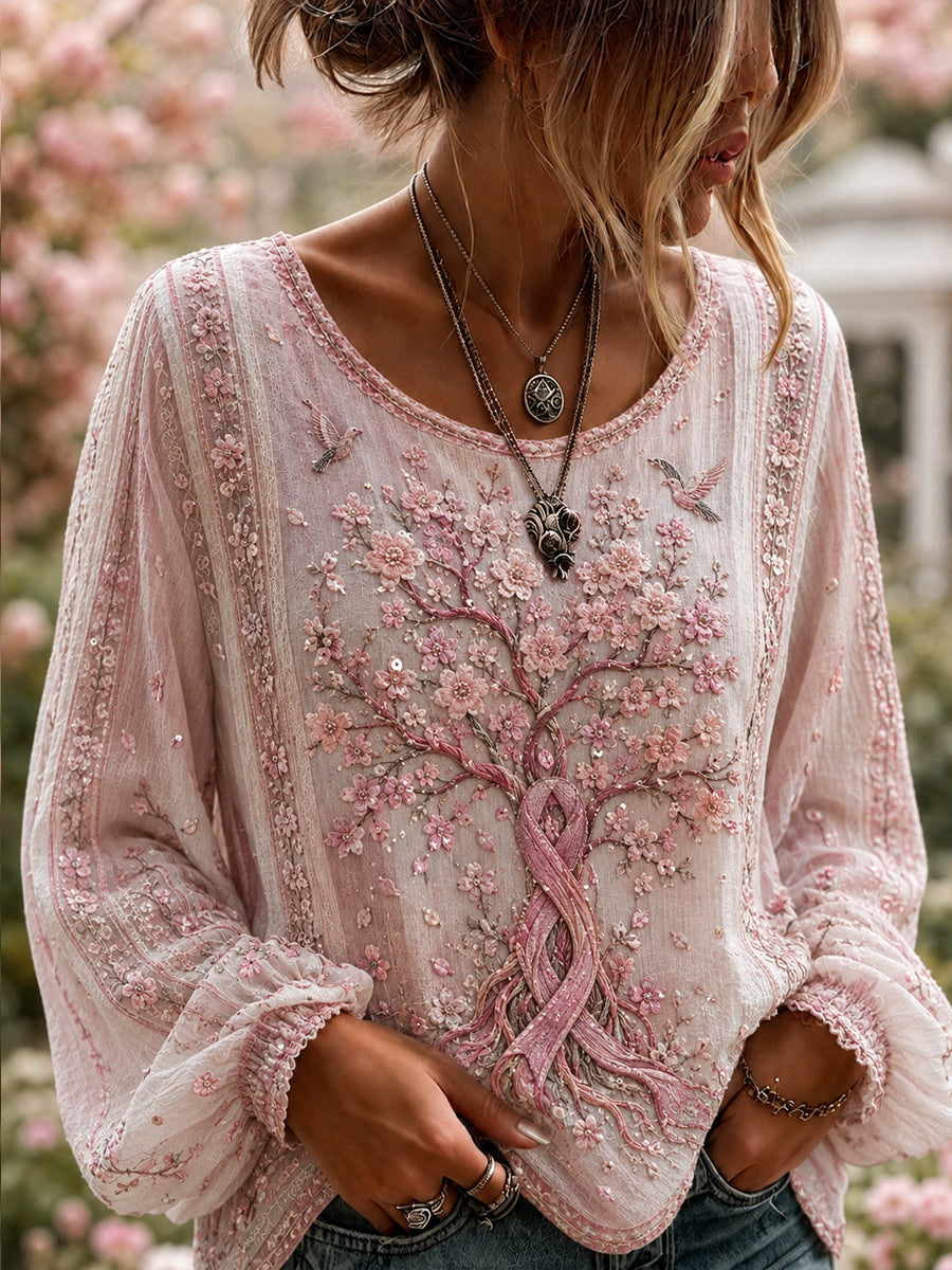 Kvinnors bröstcancer medvetenhet Floral Art topp