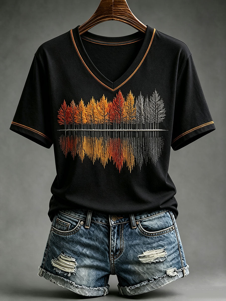 Damens höstskog kortärmad T-shirt