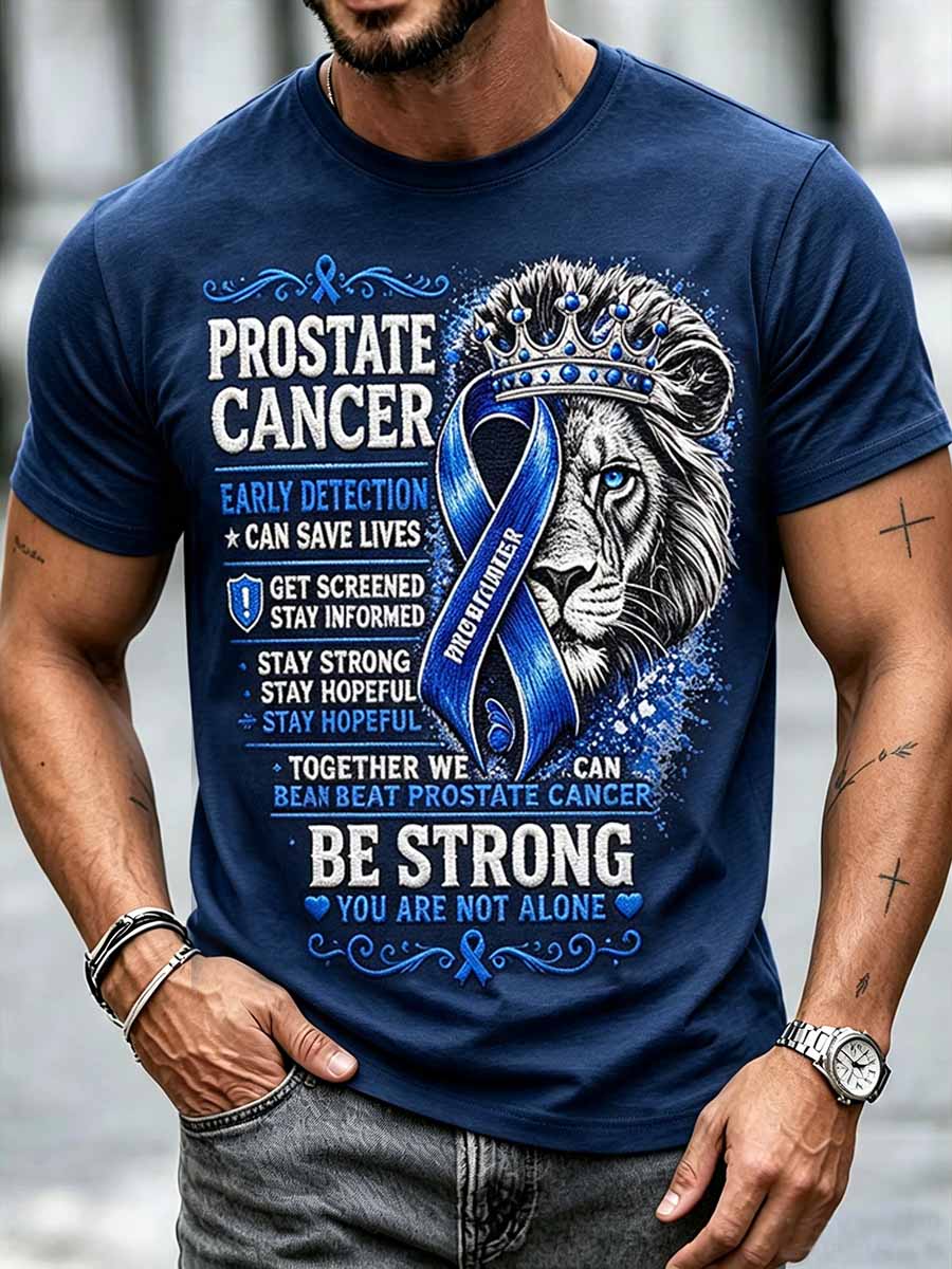 Rolig tryckt t-shirt för män med budskap om prostatacancer