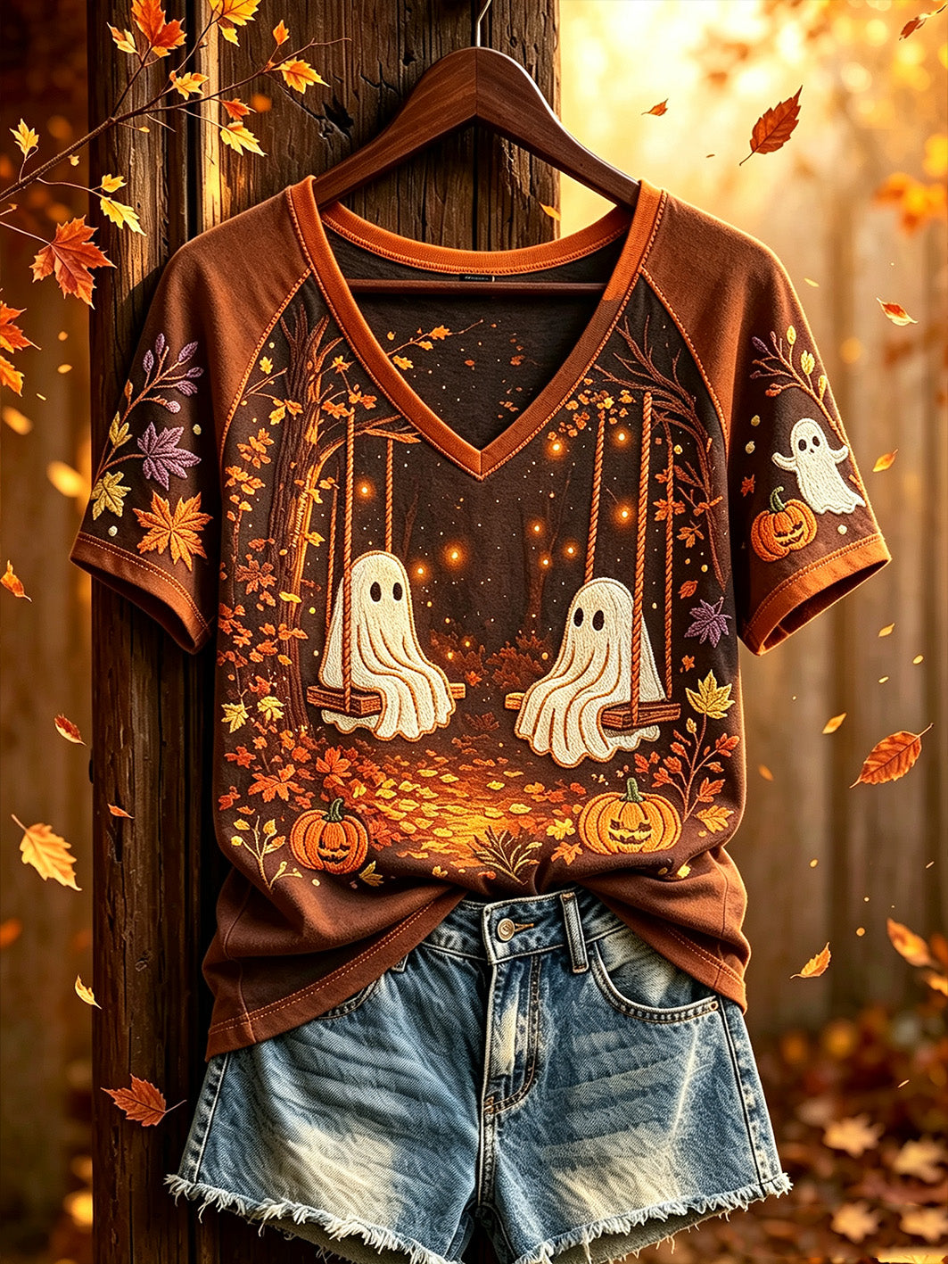 Kvinnors höst Halloween Element Mönster Tryckt Casual Short-Sleeved T-shirt