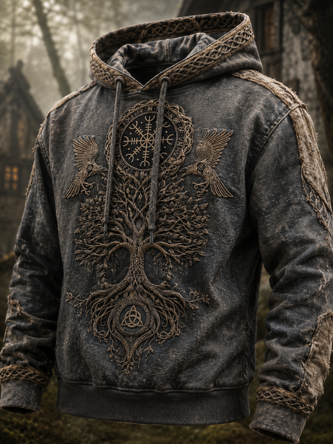 Herrens Retro Viking Valknut träd Liv överstorad Hoodie Liv