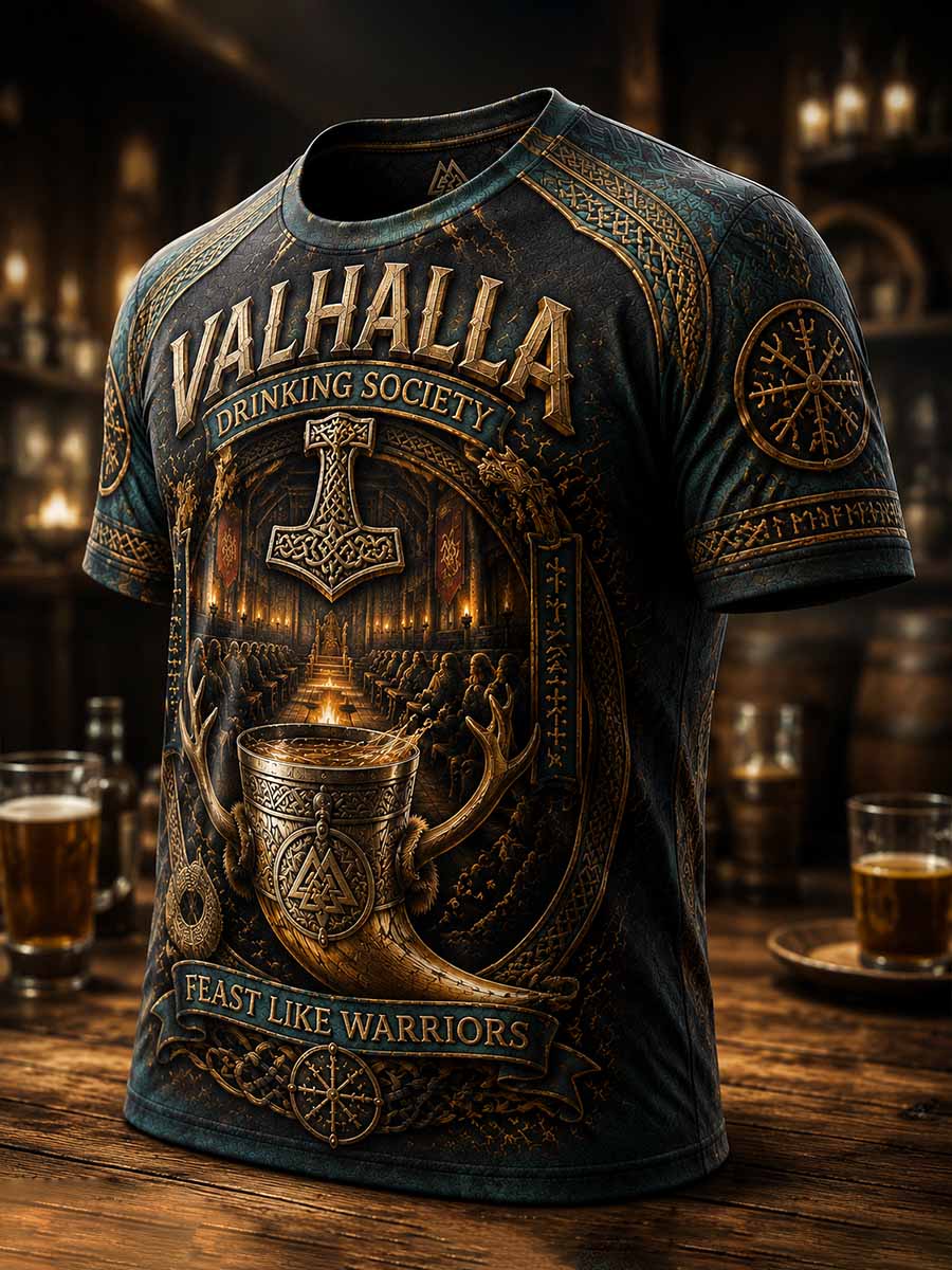 Vintage-vikingdricksskålstryggt t-shirt för herrar