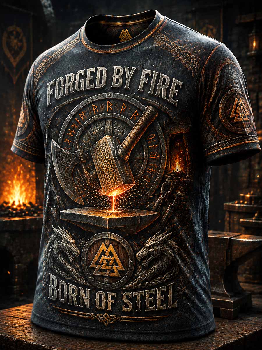 Mäns Vintage Viking gjutjärn tryck T-shirt