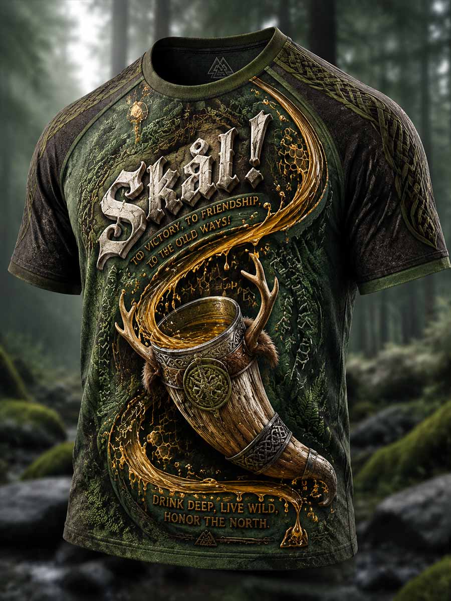 Mäns Vintage Viking dricka fest tryckt T-shirt