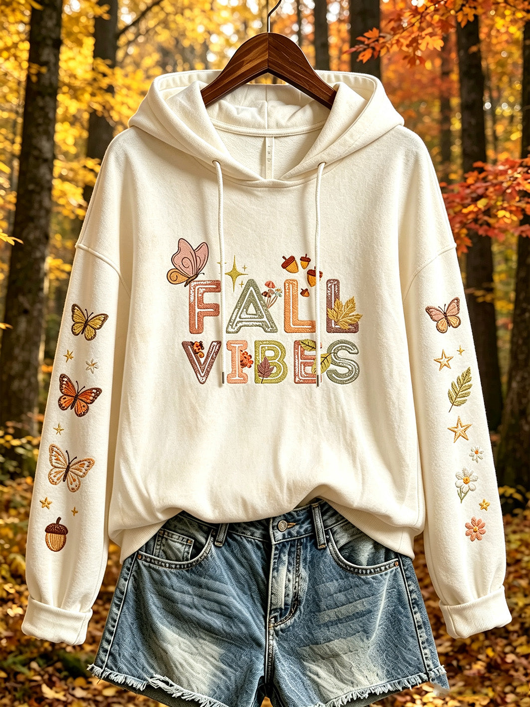 Kvinnlig hösttemapryggad casual-hoodie