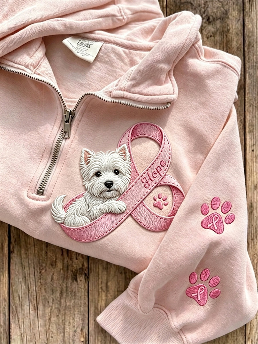 Kvinnors hopp rosa band West Highland Terrier & Paw Prints Zip Up Sweatshirt