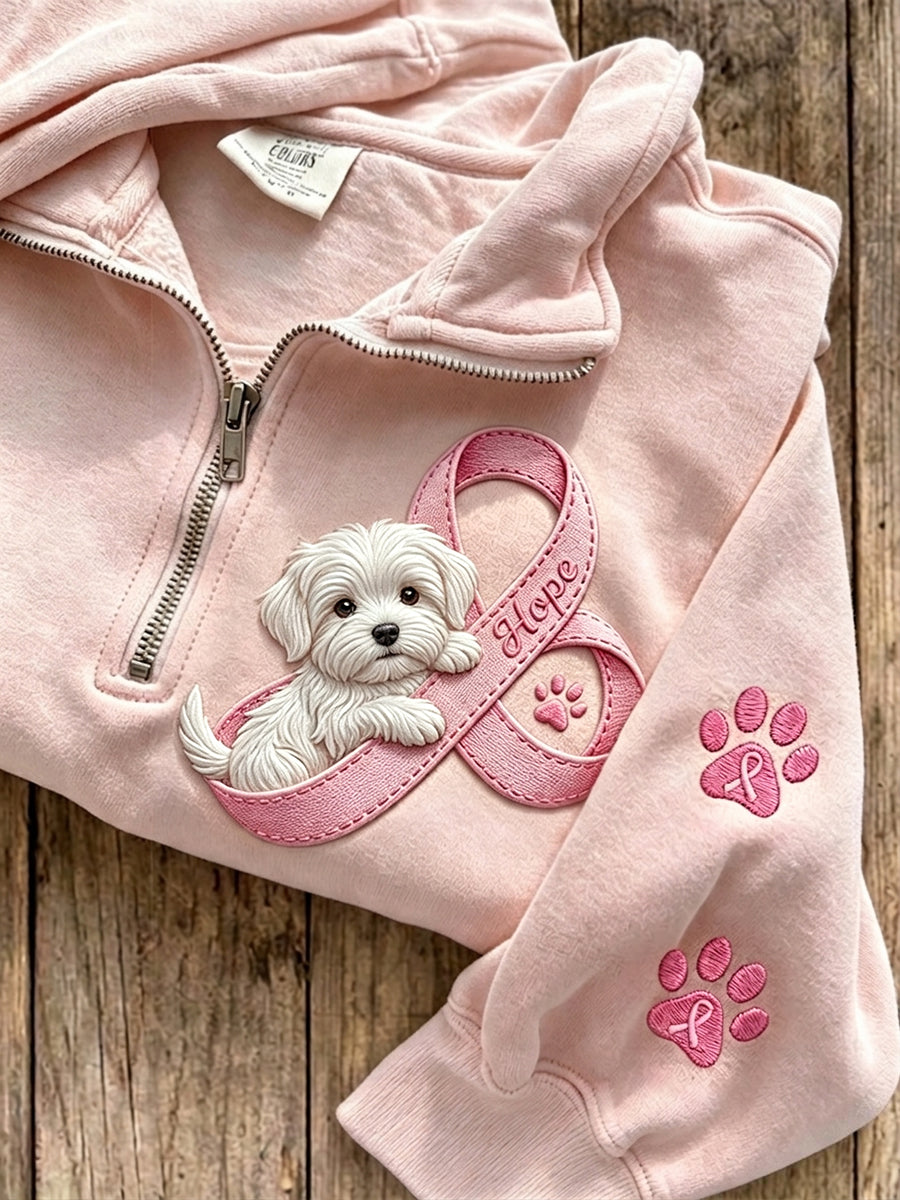 Kvinnors hopp rosa band maltese Hund & tass Prints Zip Up Sweatshirt