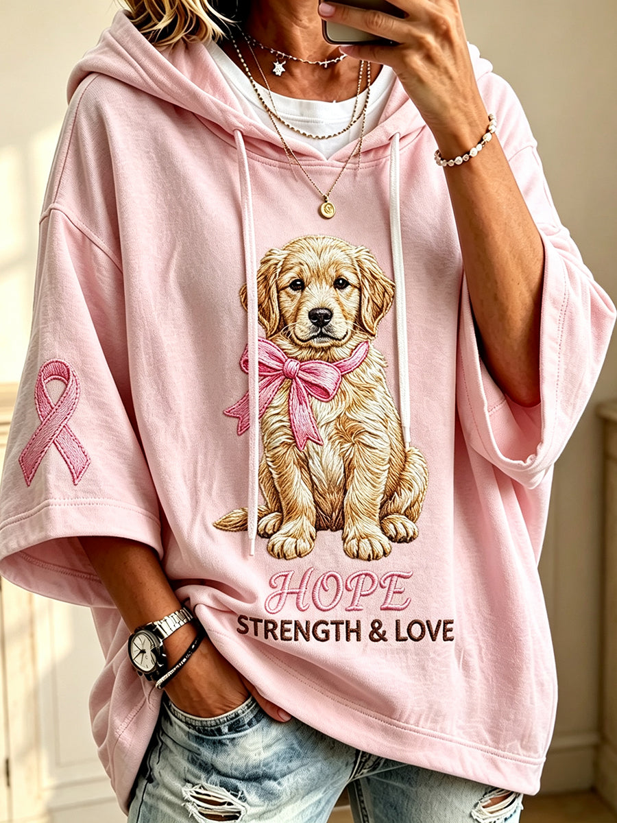 Kvinnors hopp styrka & kärlek Pink Ribbon Golden Retriever Print