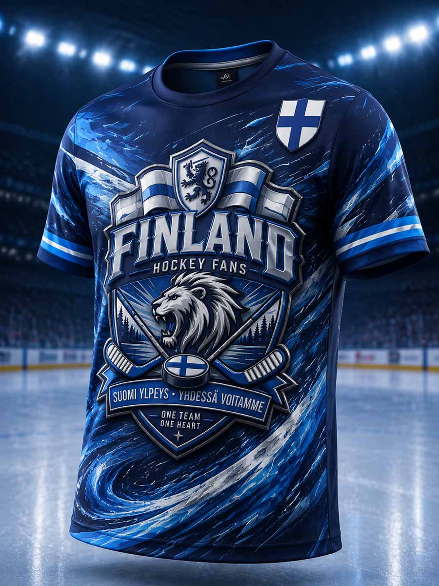 Vintage-T-shirt för män med finskt ishockeymönster