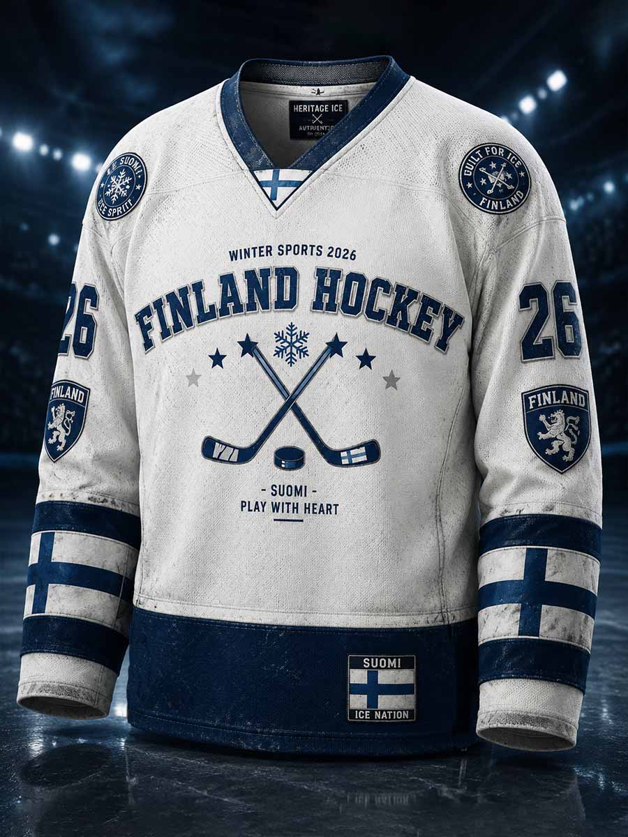 Herrtröja med retrodesign och finsk ishockeygrafik