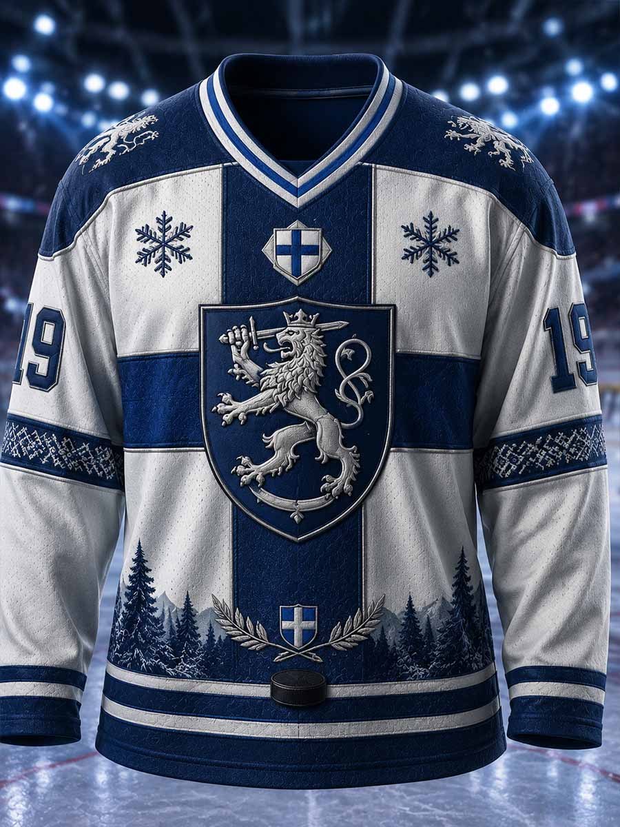 Vintage-långärmad t-shirt för män med finsk ishockeytryck