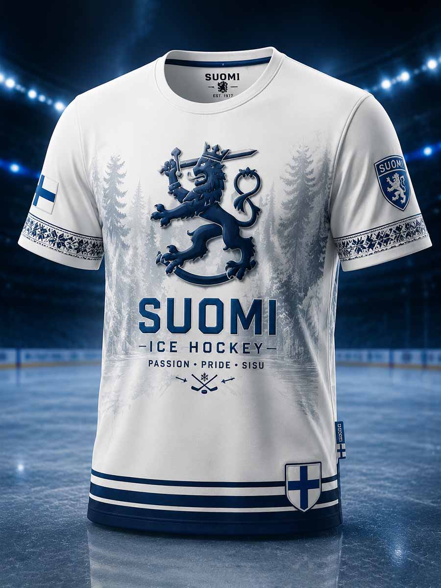 Herrtröja med retrodesign och finsk ishockeygrafik