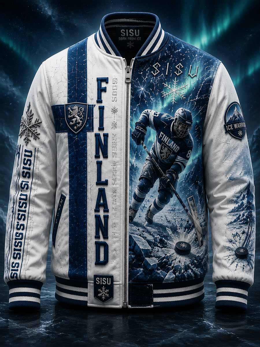 Herrjacka med retrodesign och finsk ishockeygrafik