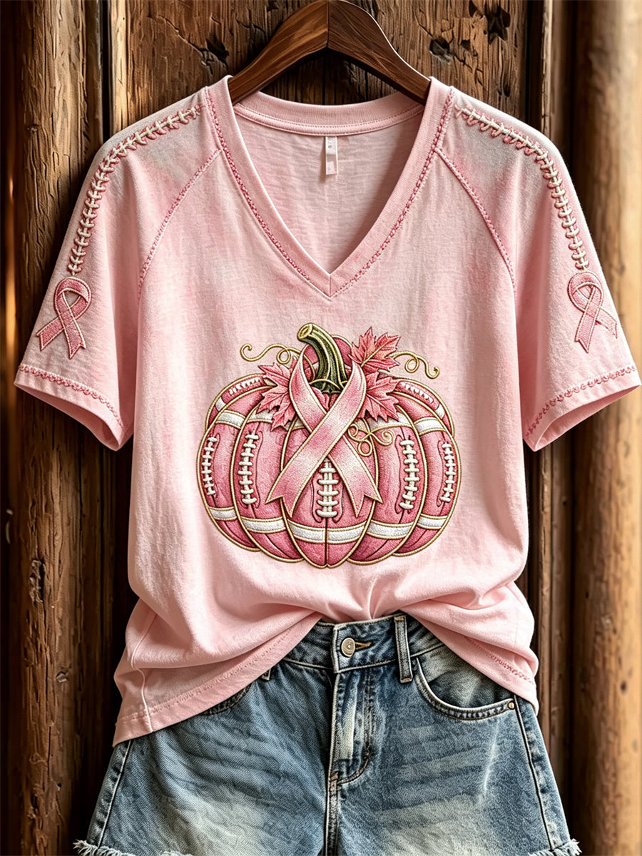 Damfotbollsinspirerad rosa pumptryckad t-shirt med korta ärmarna för bröstcancerkampanjen