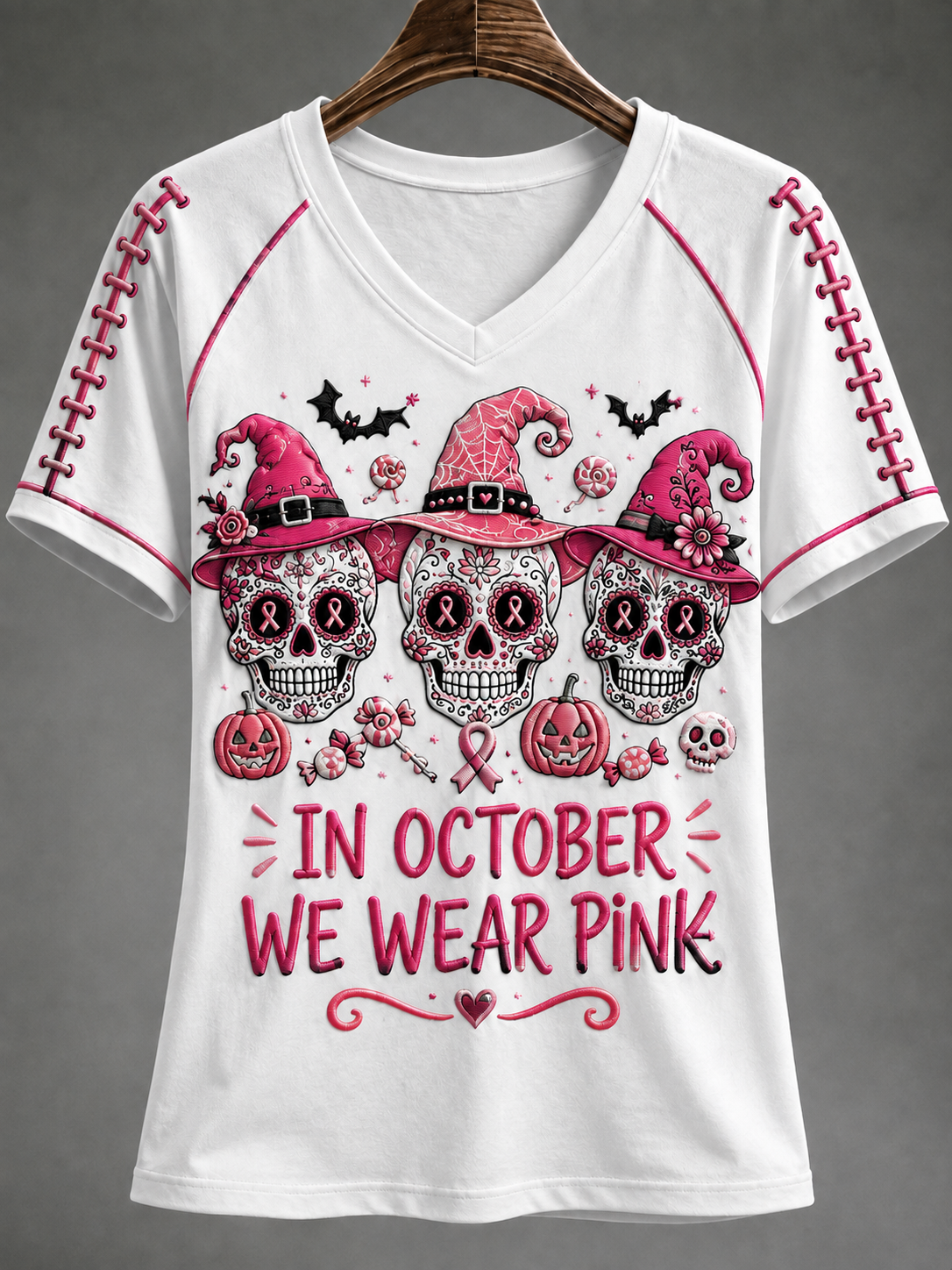 Kvinnors t-shirt i oktober där vi bär rosa
