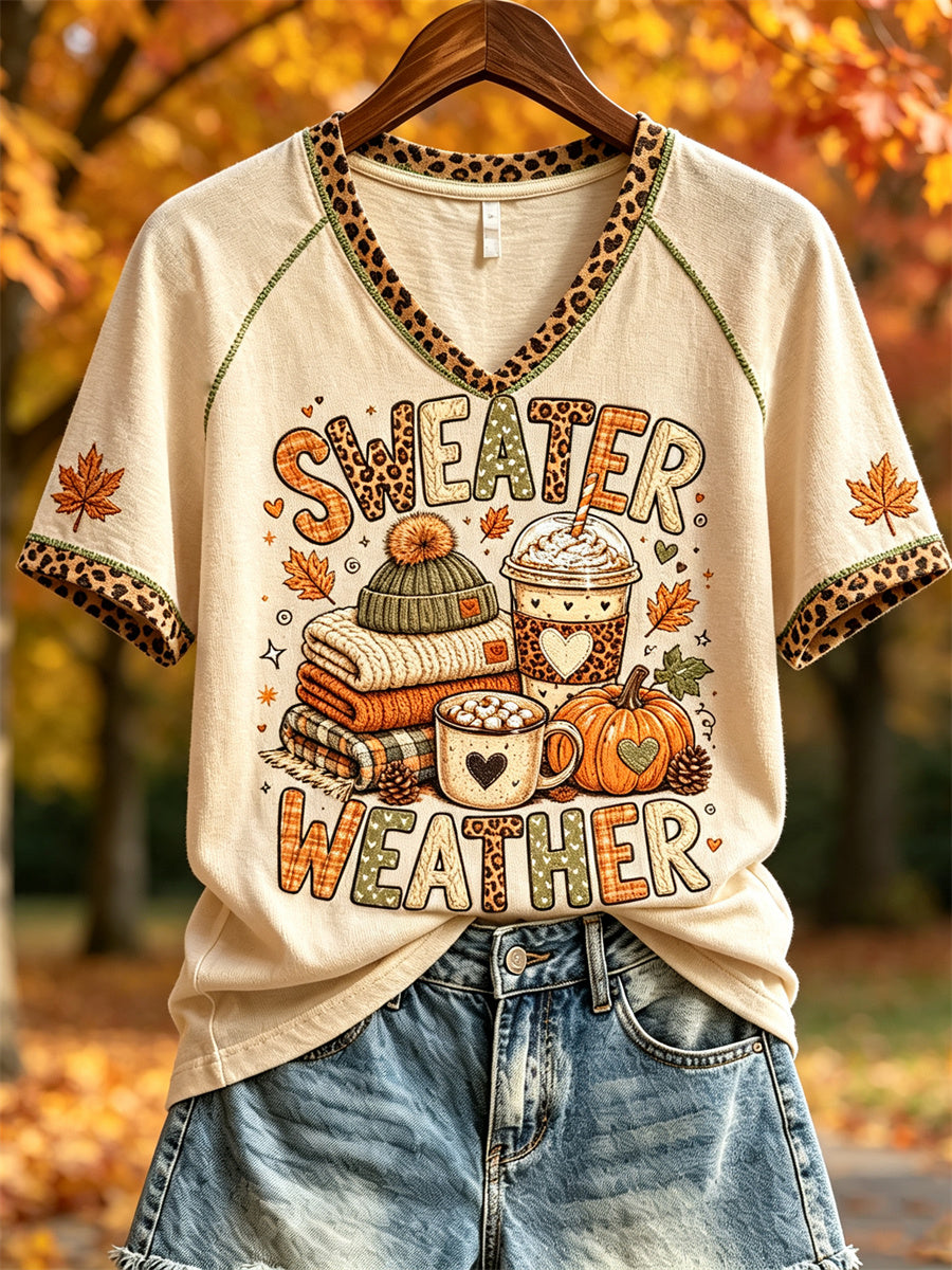 Women's Fall sweater Weather Skriv ut kortärmad t-shirt