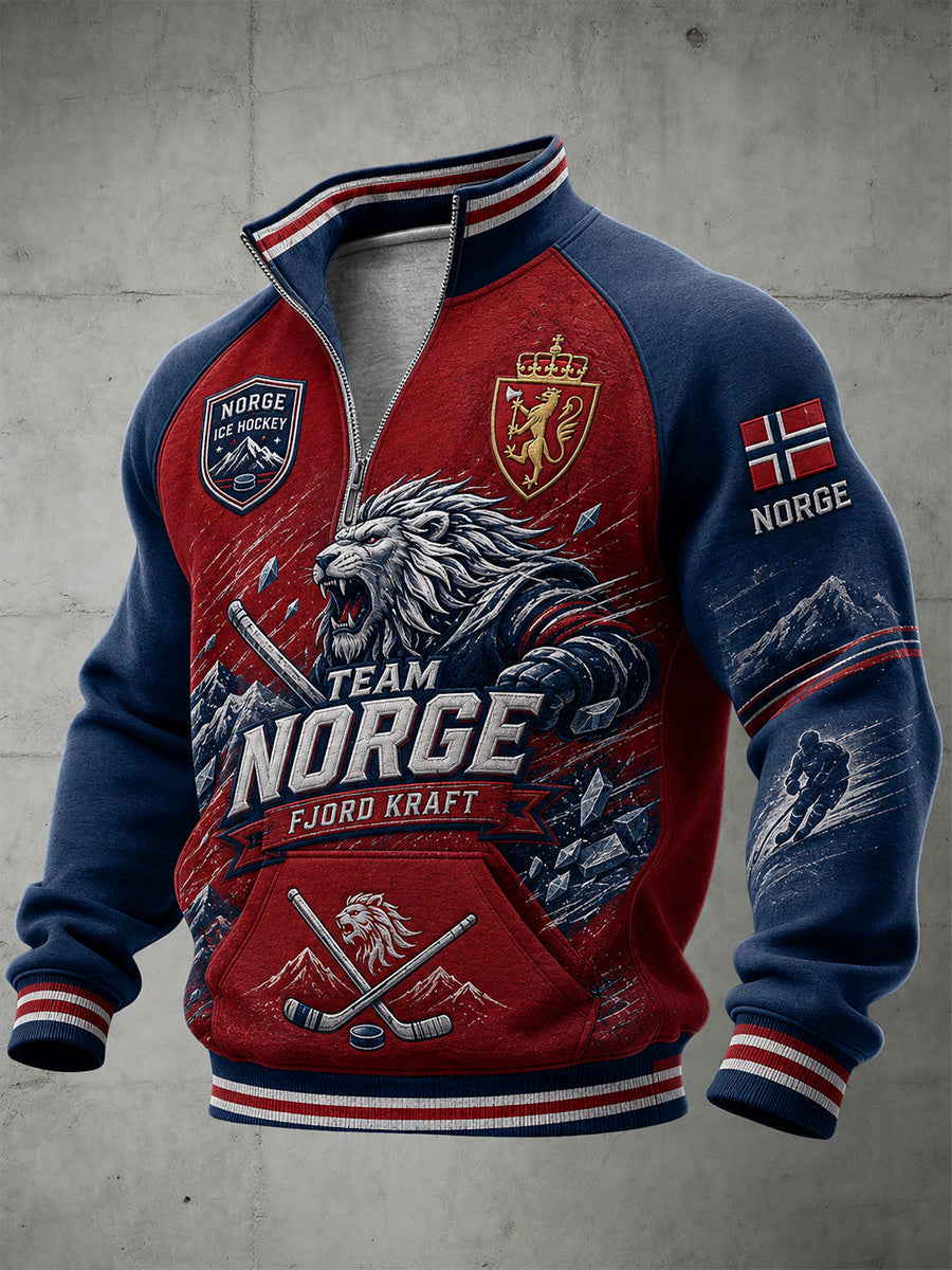 Herrtröja med raglanärmar och dragkedja, med hockeymotiv