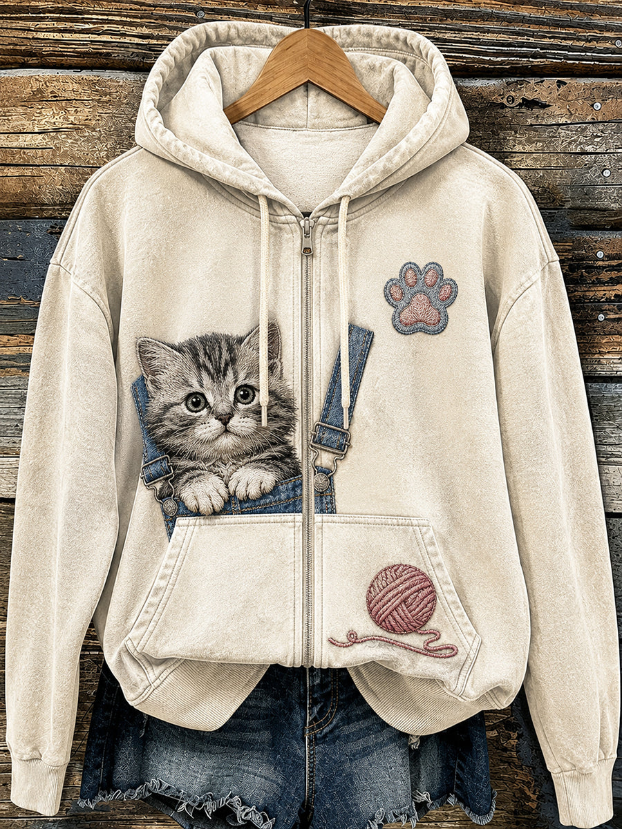 Kvinnlig rolig djur-huudie med dragkedja