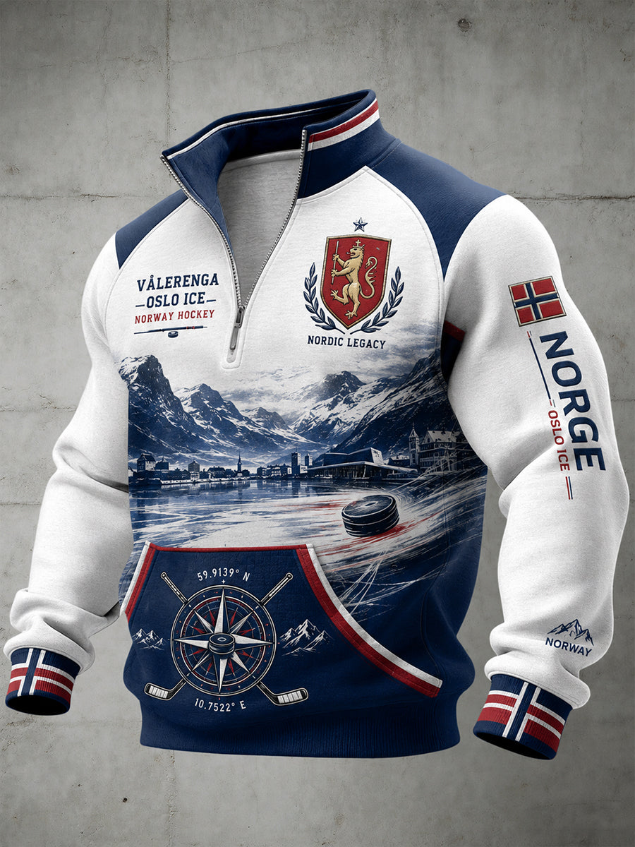 Mäns raglan-ärm Långärm zip-upp med ishockey-tema Print