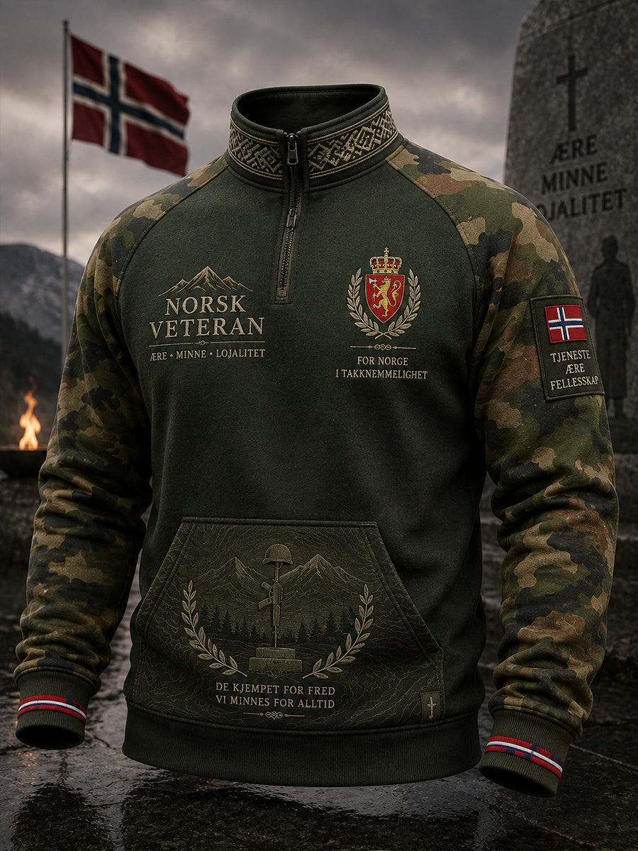 Mäns zip-upp topp med Vintage Kamouflage och militär-Inspirerad grafisk print