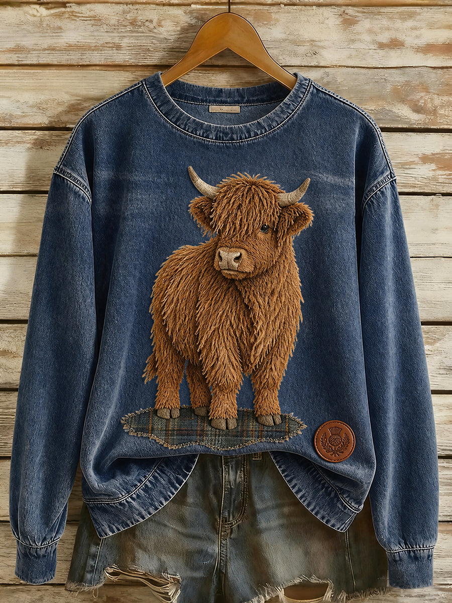Retro sweatshirt med djurmönster, avslappnad och bekväm