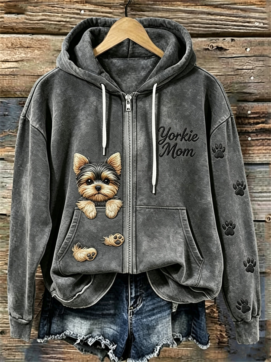 Kvinnors kikande Yorkshire hund Yorkie mamma Paw Trycker full Zip Hoodie.