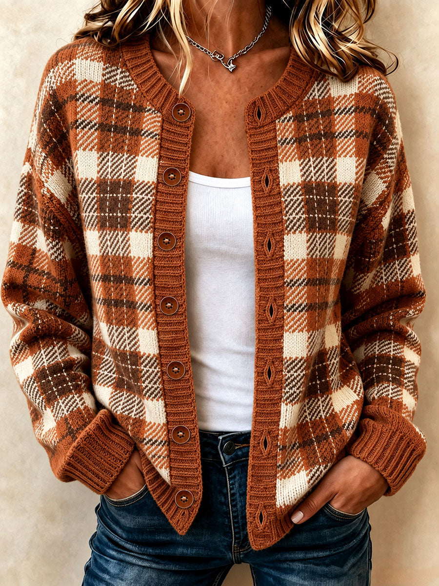 Kvinnors Plaid Art Print Casual Cardigan
