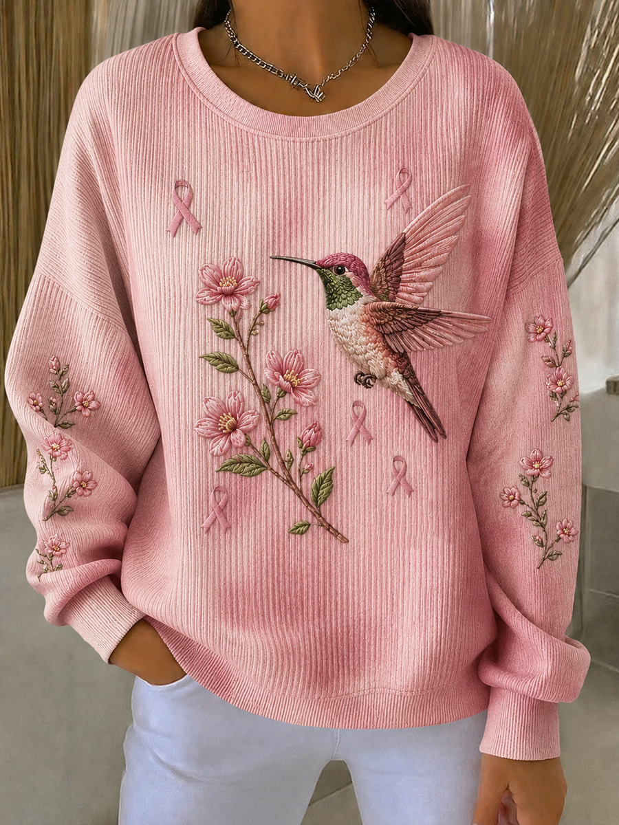 Kvinnors kolibri konst Print Ribbed rund hals sweathirt