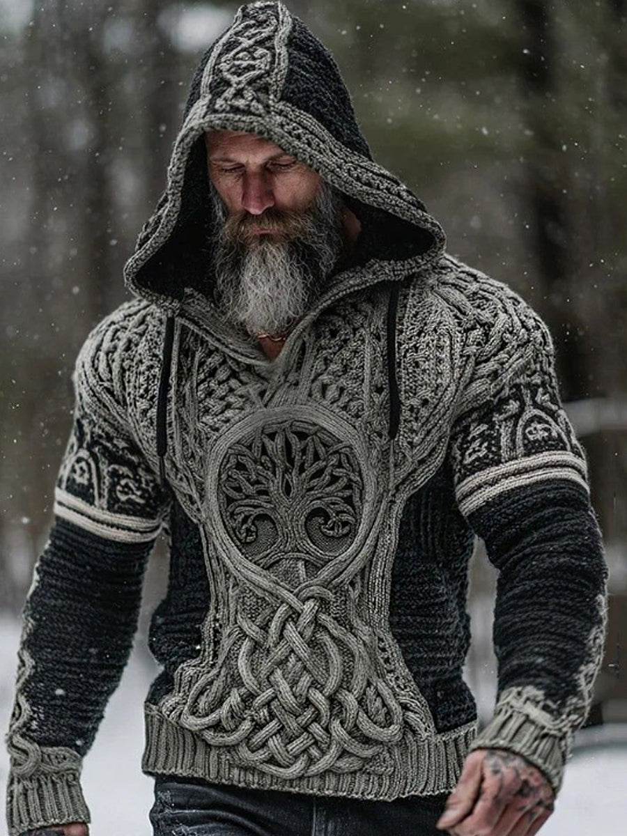 Kvartettmönstrad, avslappnad mockapullover med mönster i retroviking- och keltisk stil för män