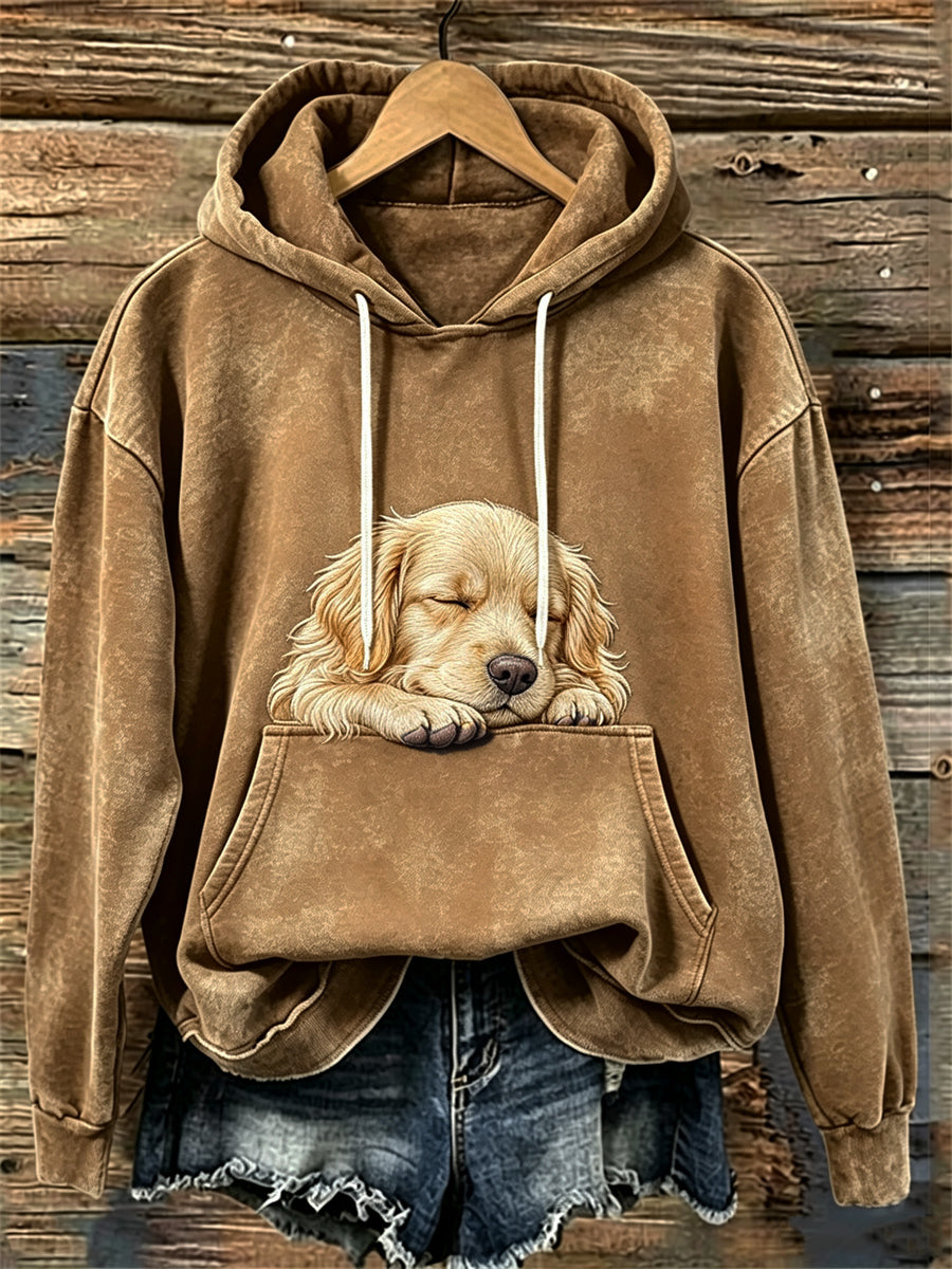Kvinnors ljuvliga sovande gyllene retriever hund Skriv ut mysig huvat