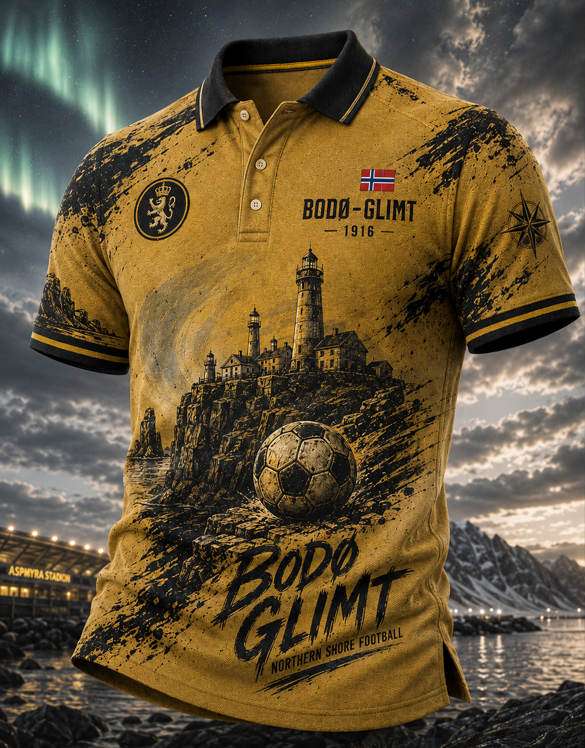 Herrpolotröja i norskt fotbollsstil med korta ärmar från Bodø/Glimt